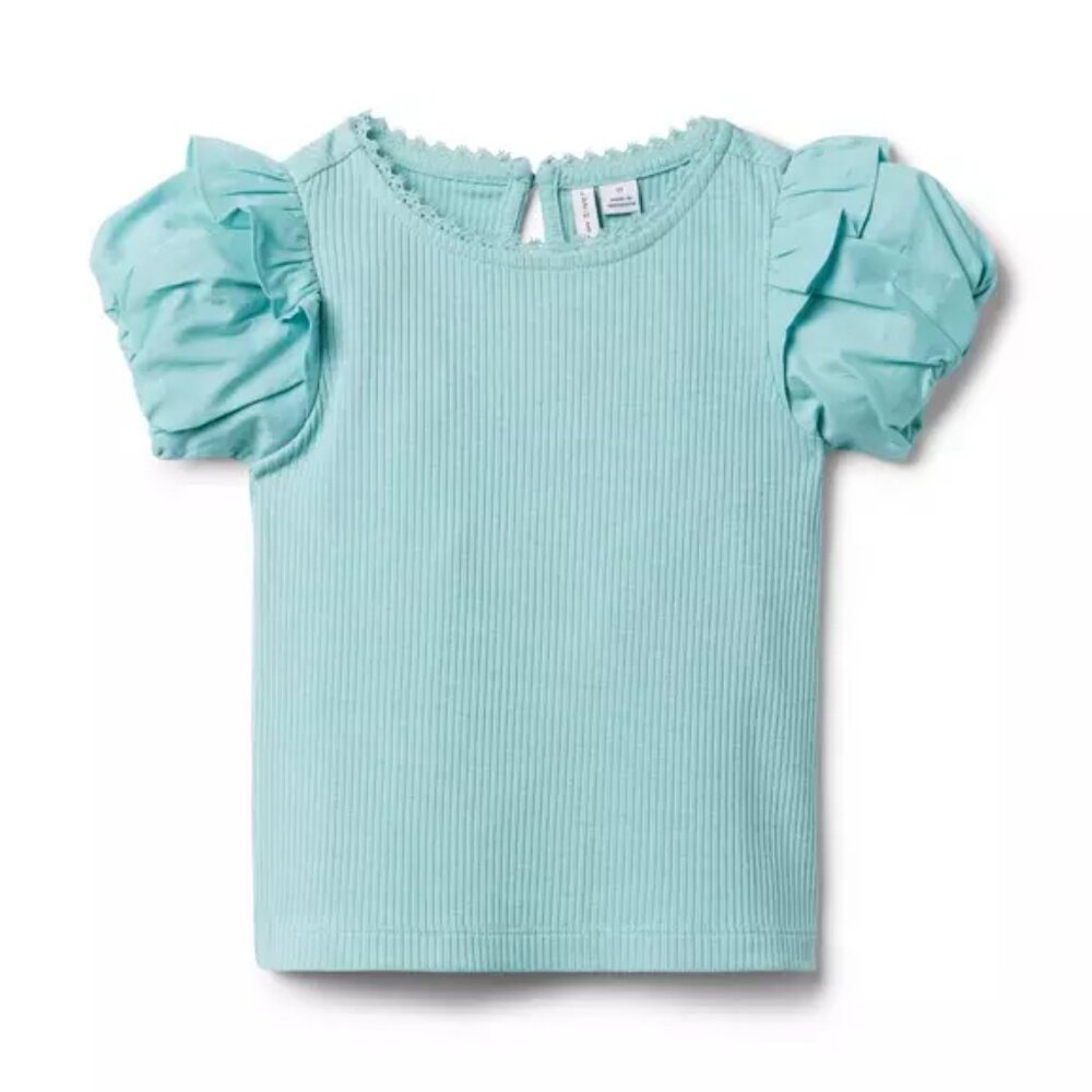 Janie and Jack The Ribbed Puff Sleeve Top - Teal Blue - 3